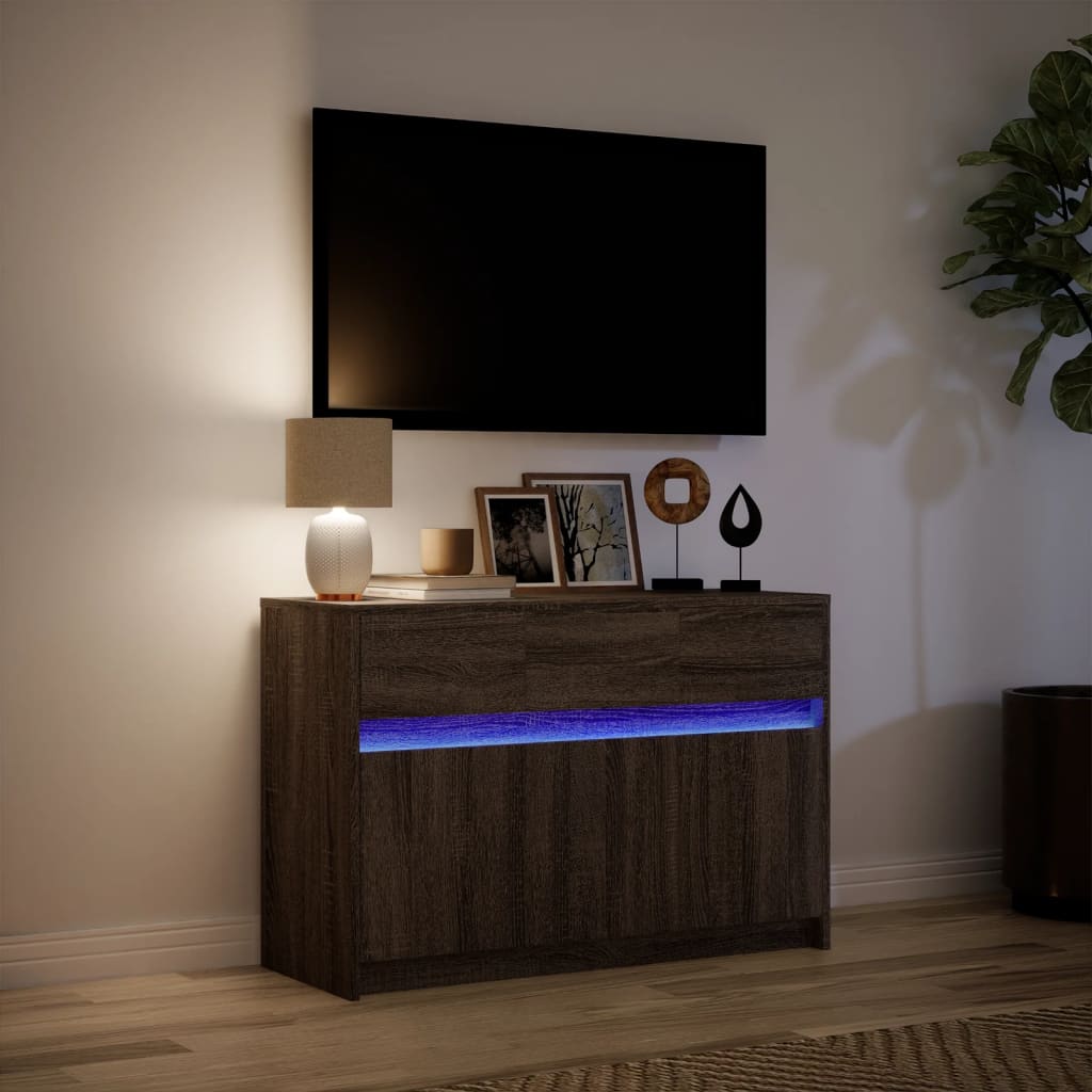 vidaXL TV Cabinet with LED Brown Oak 91x34x61 cm Engineered Wood