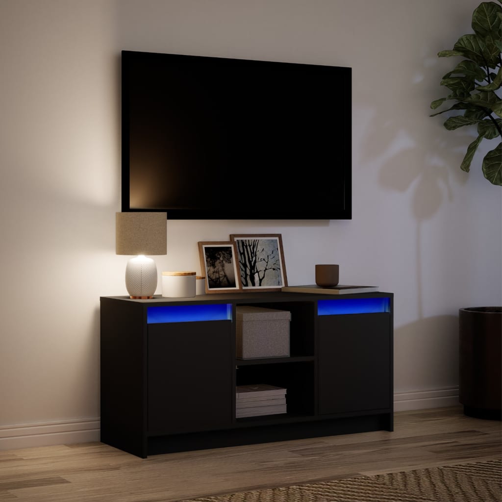 vidaXL TV Cabinet with LED Black 100x34x50 cm Engineered Wood