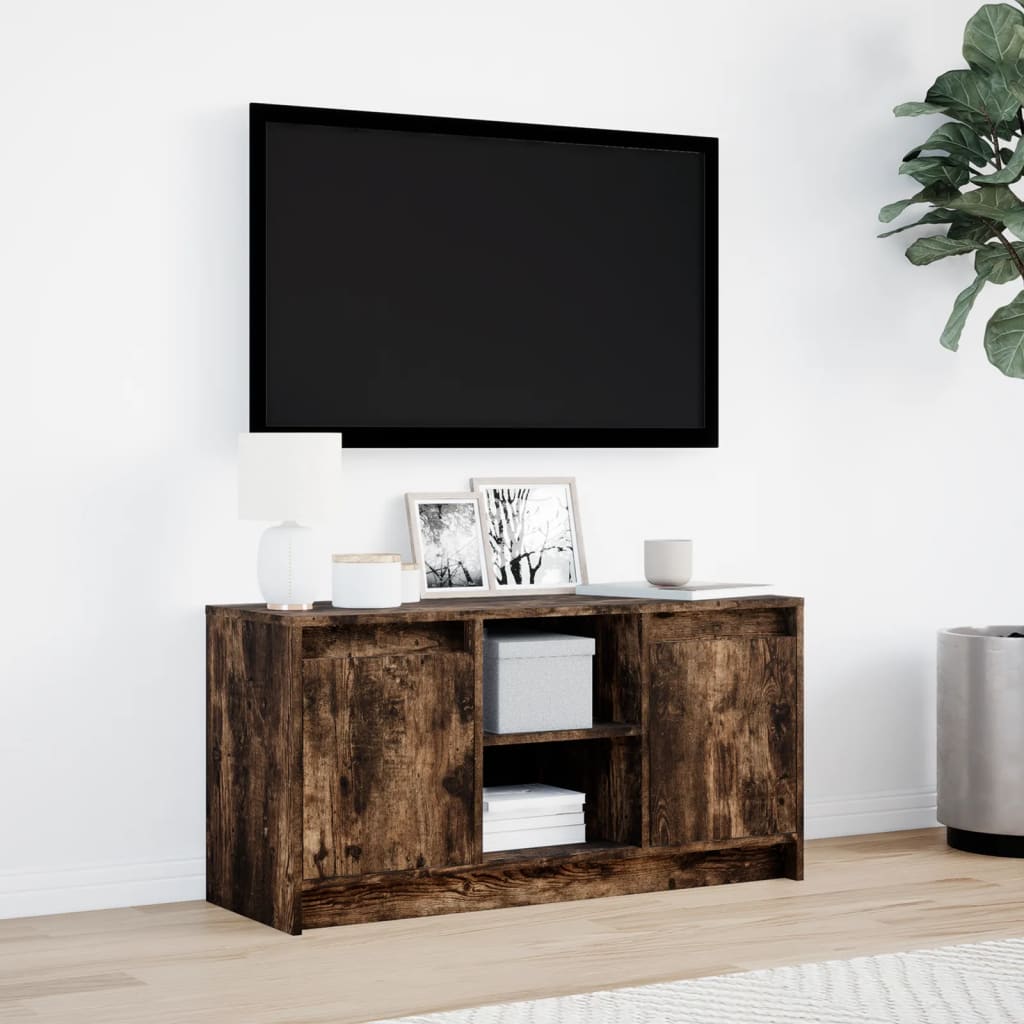 vidaXL TV Cabinet with LED Smoked Oak 100x34x50 cm Engineered Wood