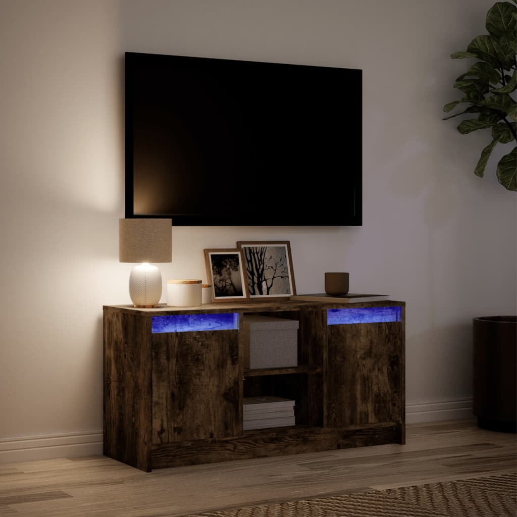 vidaXL TV Cabinet with LED Smoked Oak 100x34x50 cm Engineered Wood