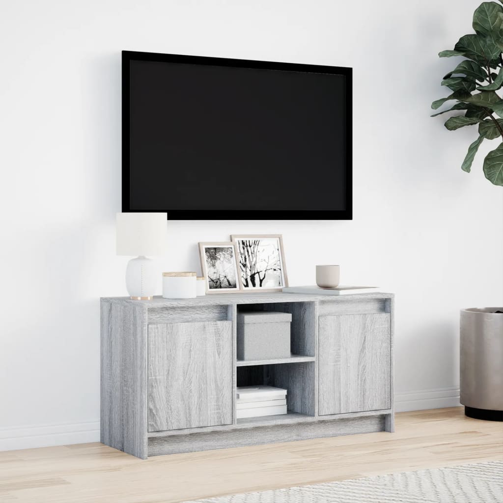 vidaXL TV Cabinet with LED Grey Sonoma 100x34x50 cm Engineered Wood