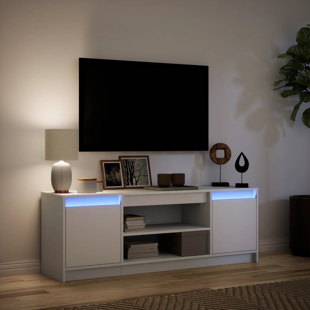 TV Cabinet with LED White 139,5x34x50 cm Engineered Wood
