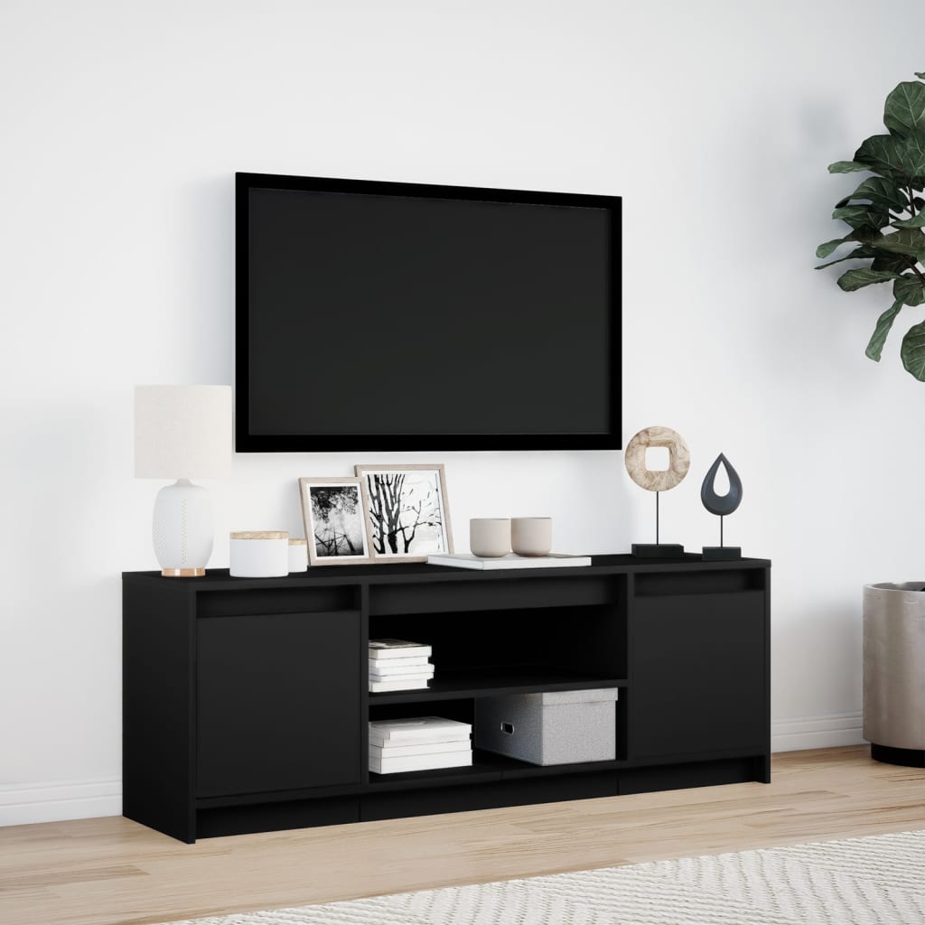 vidaXL TV Cabinet with LED Black 139.5x34x50 cm Engineered Wood