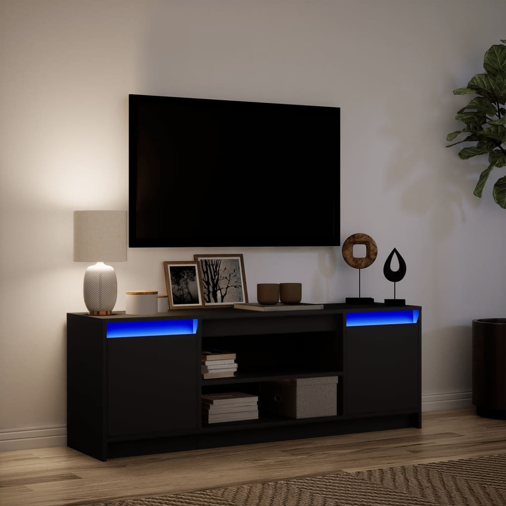 vidaXL TV Cabinet with LED Black 139.5x34x50 cm Engineered Wood