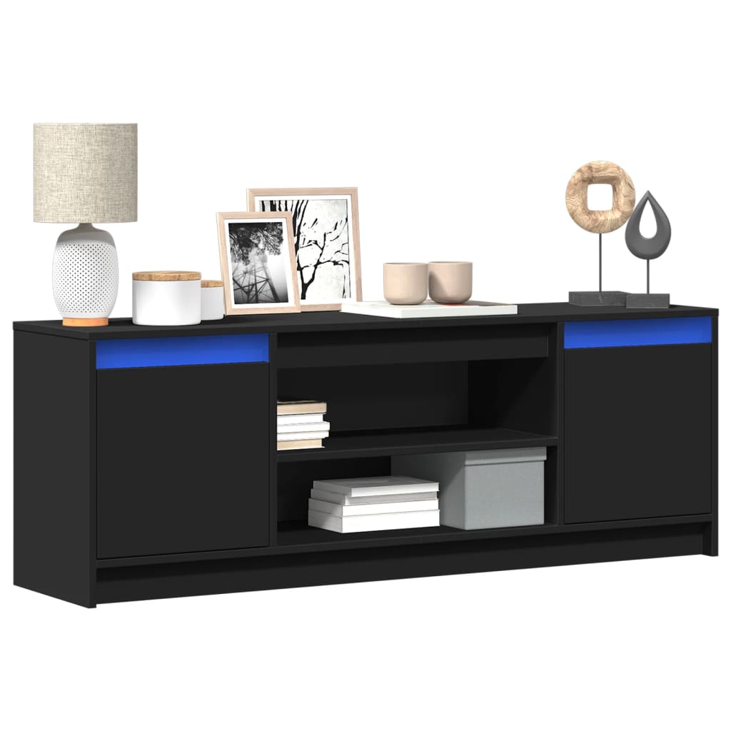 vidaXL TV Cabinet with LED Black 139.5x34x50 cm Engineered Wood