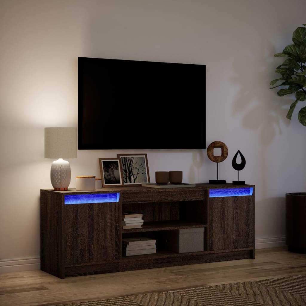 vidaXL TV Cabinet with LED Brown Oak 139.5x34x50 cm Engineered Wood