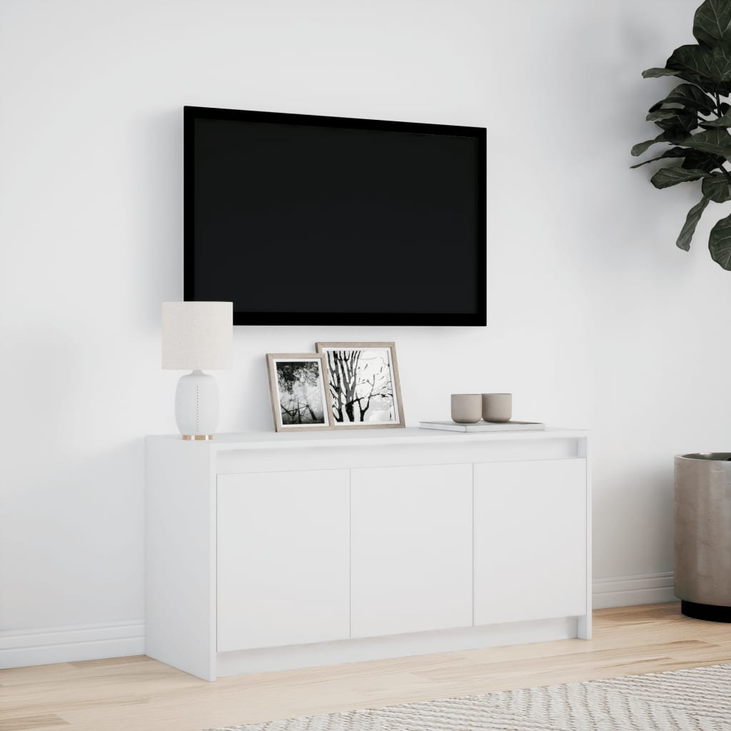 vidaXL TV Cabinet with LED White 100x34x50 cm Engineered Wood