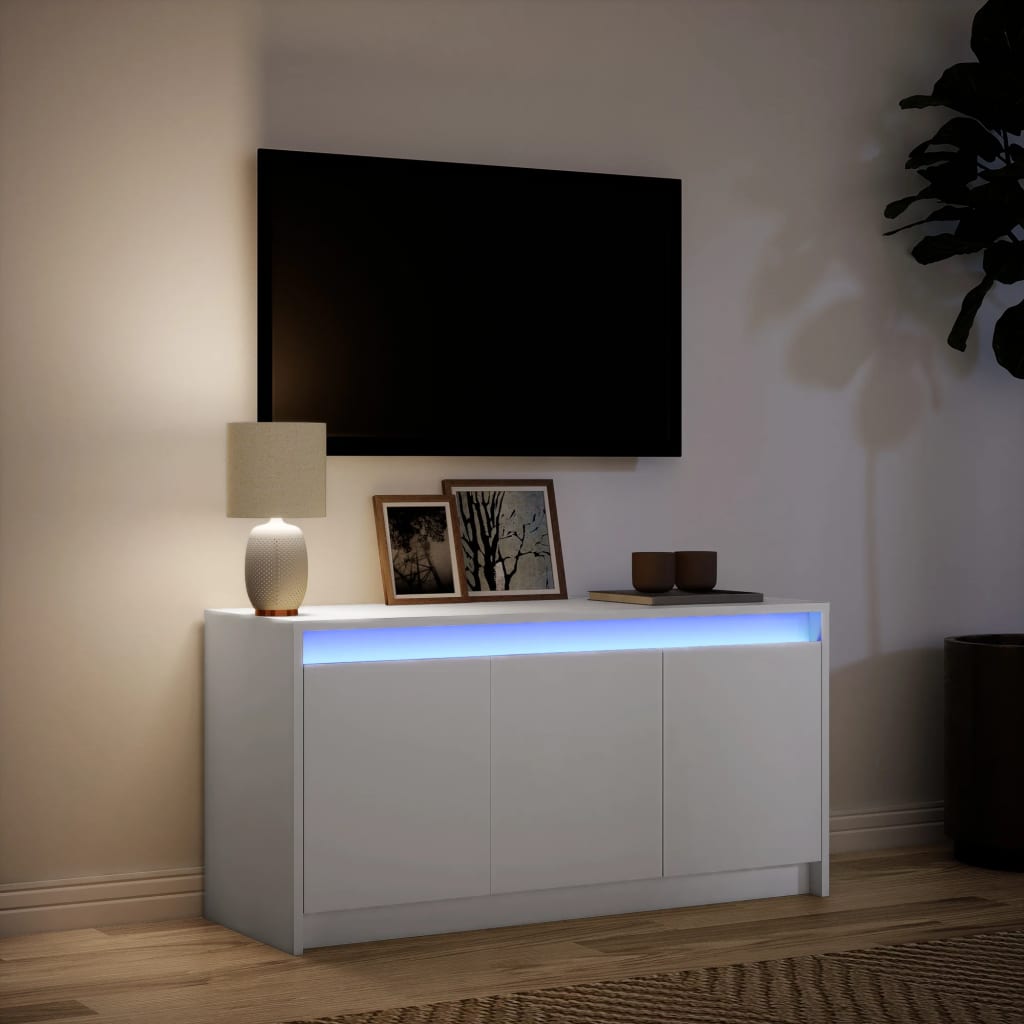 vidaXL TV Cabinet with LED White 100x34x50 cm Engineered Wood