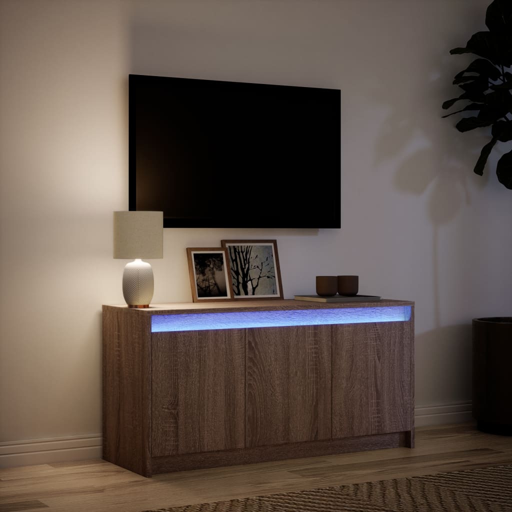 vidaXL TV Cabinet with LED Brown Oak 100x34x50 cm Engineered Wood