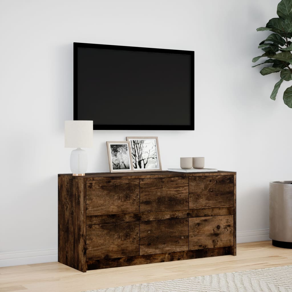 vidaXL TV Cabinet with LED Smoked Oak 100x34x50 cm Engineered Wood