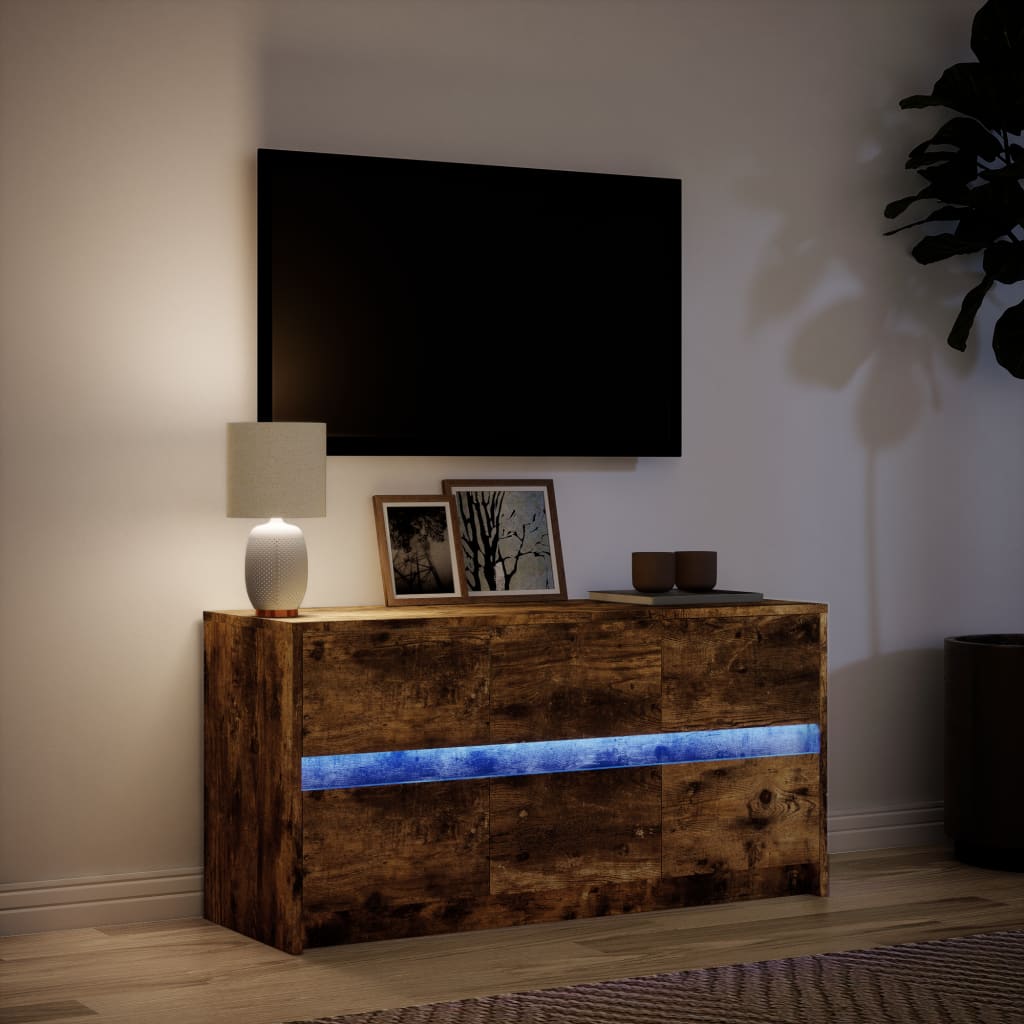 vidaXL TV Cabinet with LED Smoked Oak 100x34x50 cm Engineered Wood