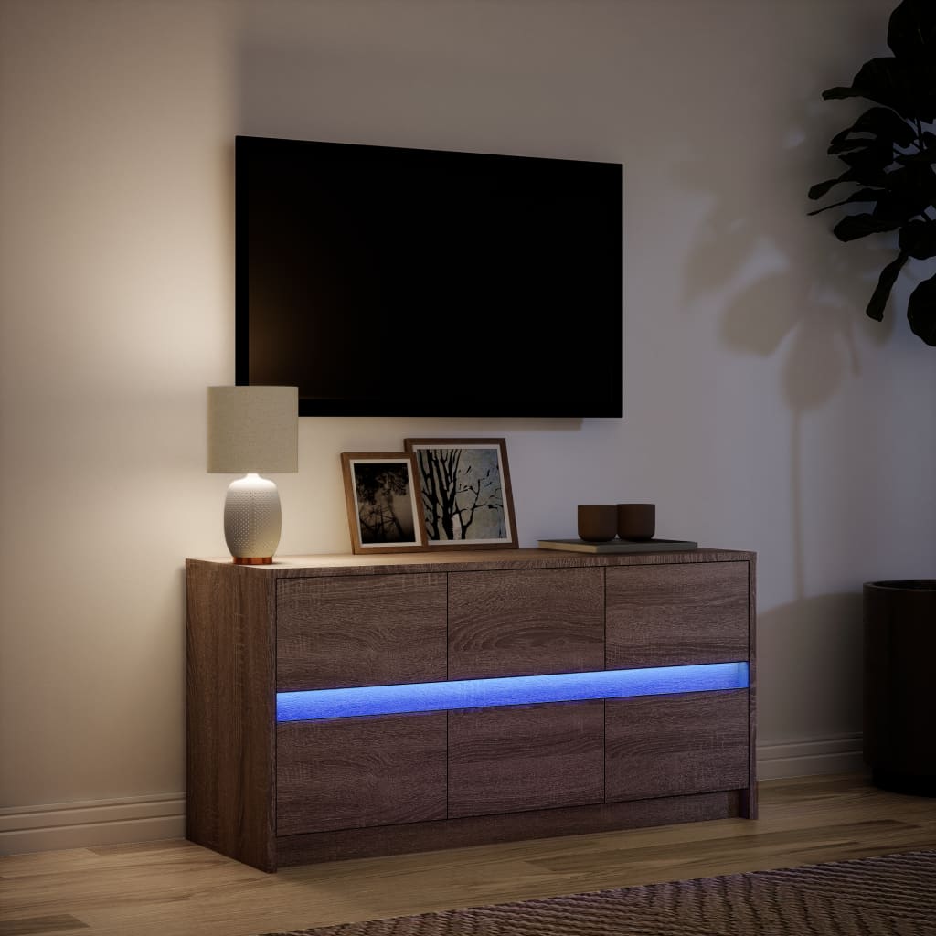 vidaXL TV Cabinet with LED Brown Oak 100x34x50 cm Engineered Wood