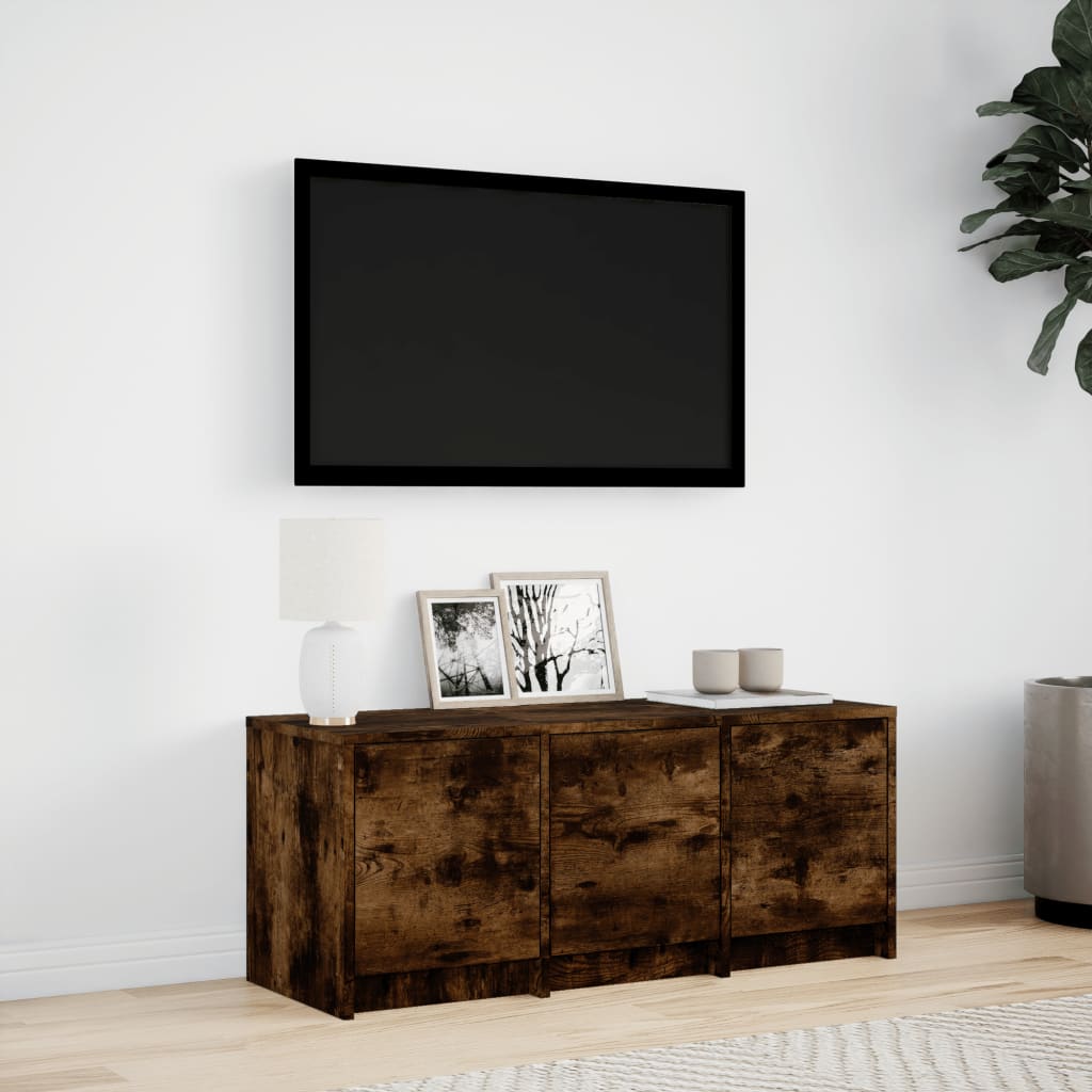 vidaXL TV Cabinet with LED Smoked Oak 97x34x40 cm Engineered Wood