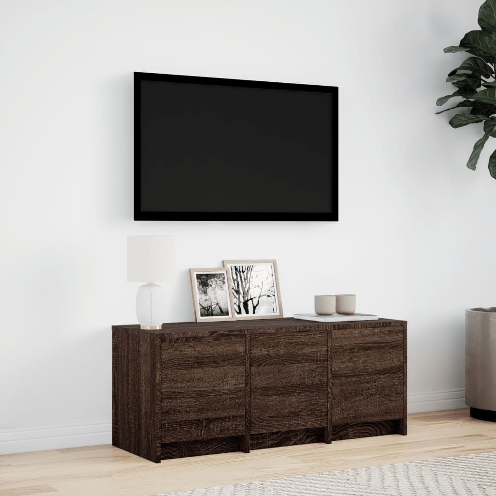 vidaXL TV Cabinet with LED Brown Oak 97x34x40 cm Engineered Wood