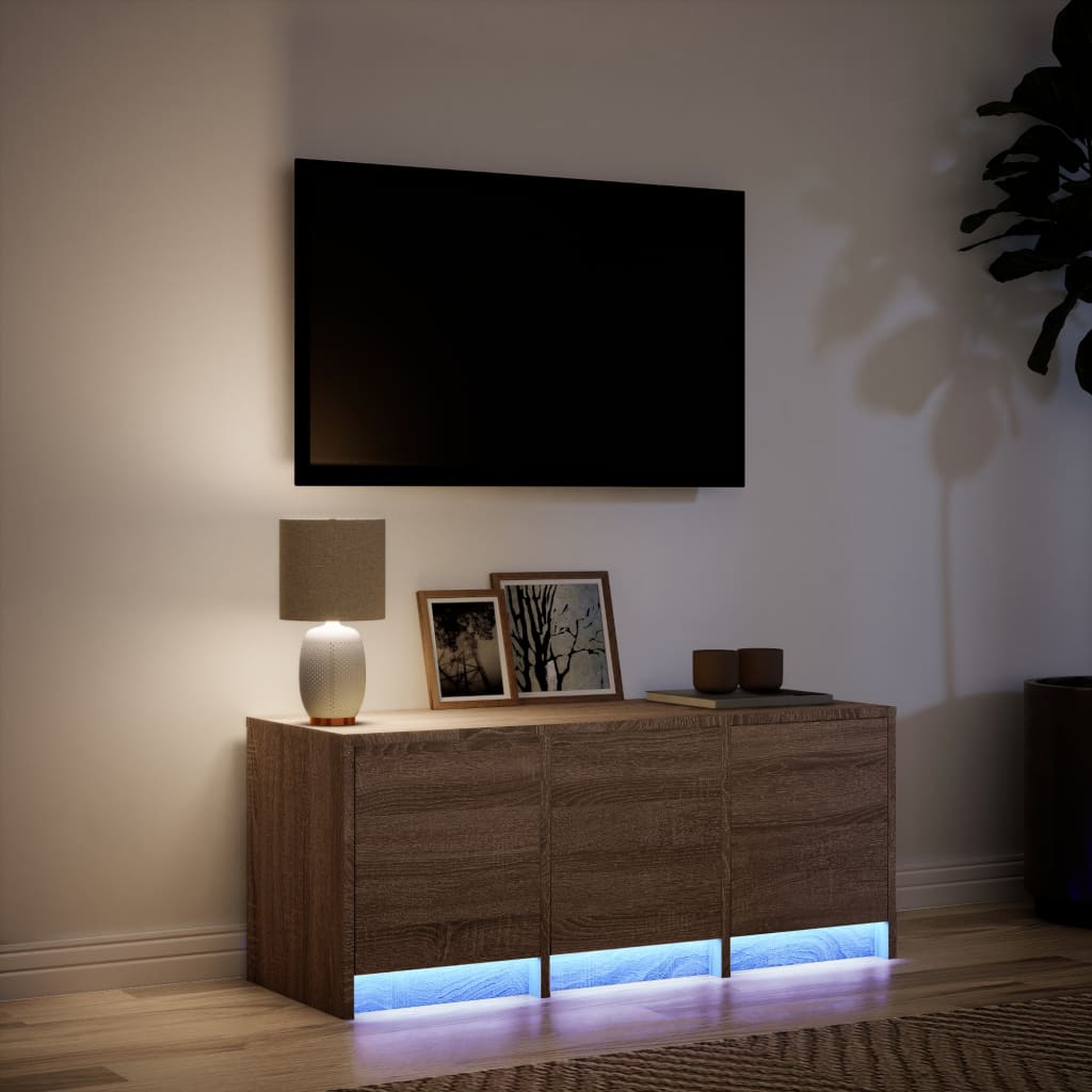 vidaXL TV Cabinet with LED Brown Oak 97x34x40 cm Engineered Wood