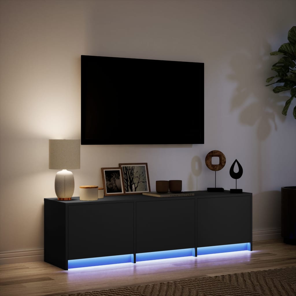 vidaXL TV Cabinet with LED Black 140x34x40 cm Engineered Wood