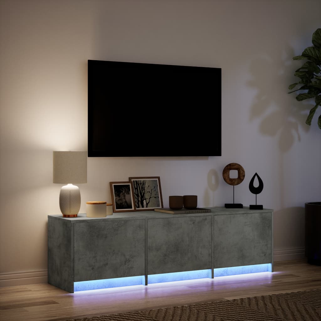 vidaXL TV Cabinet with LED Concrete Grey 140x34x40 cm Engineered Wood