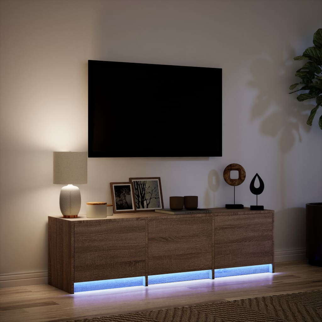 vidaXL TV Cabinet with LED Brown Oak 140x34x40 cm Engineered Wood