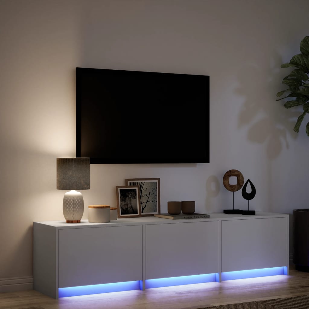 vidaXL TV Cabinet with LED White 165x34x40 cm Engineered Wood