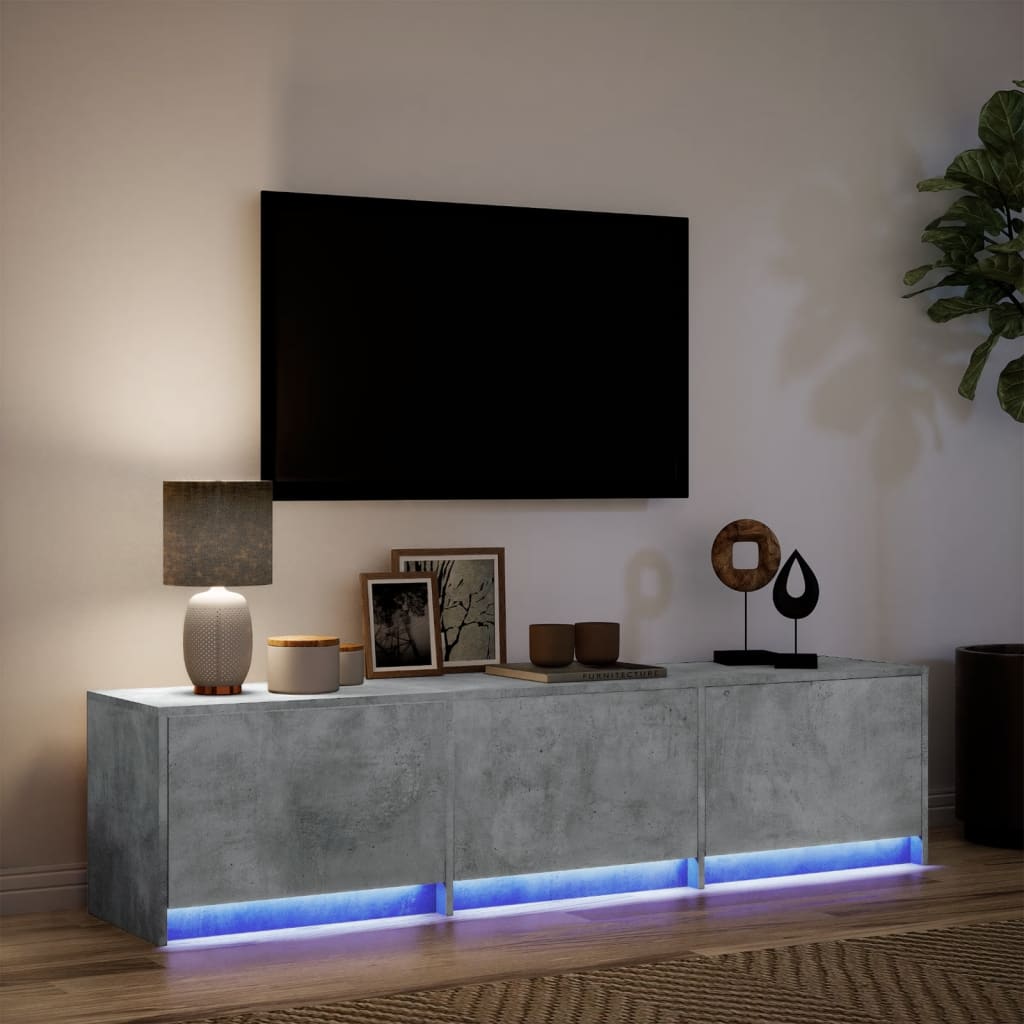 vidaXL TV Cabinet with LED Concrete Grey 165x34x40 cm Engineered Wood