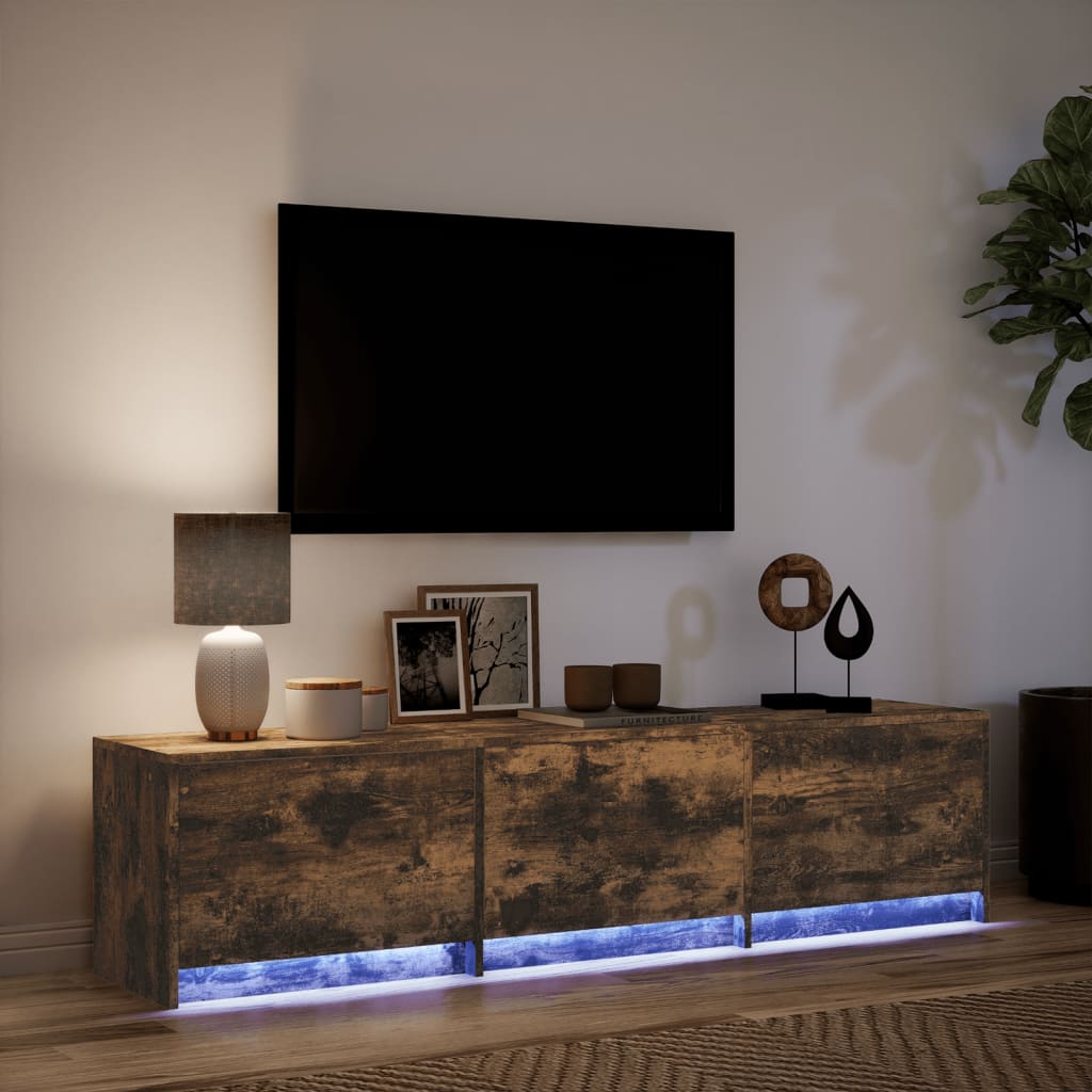 vidaXL TV Cabinet with LED Smoked Oak 165x34x40 cm Engineered Wood