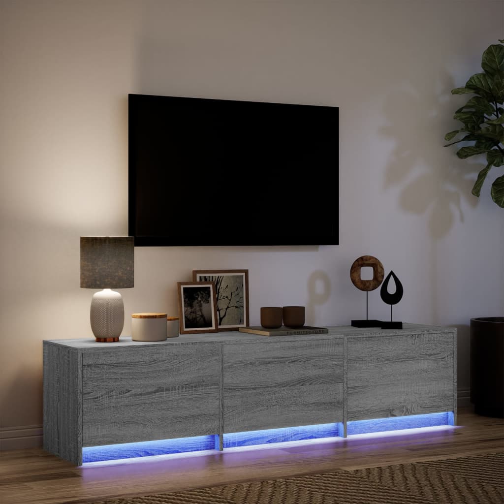 vidaXL TV Cabinet with LED Grey Sonoma 165x34x40 cm Engineered Wood