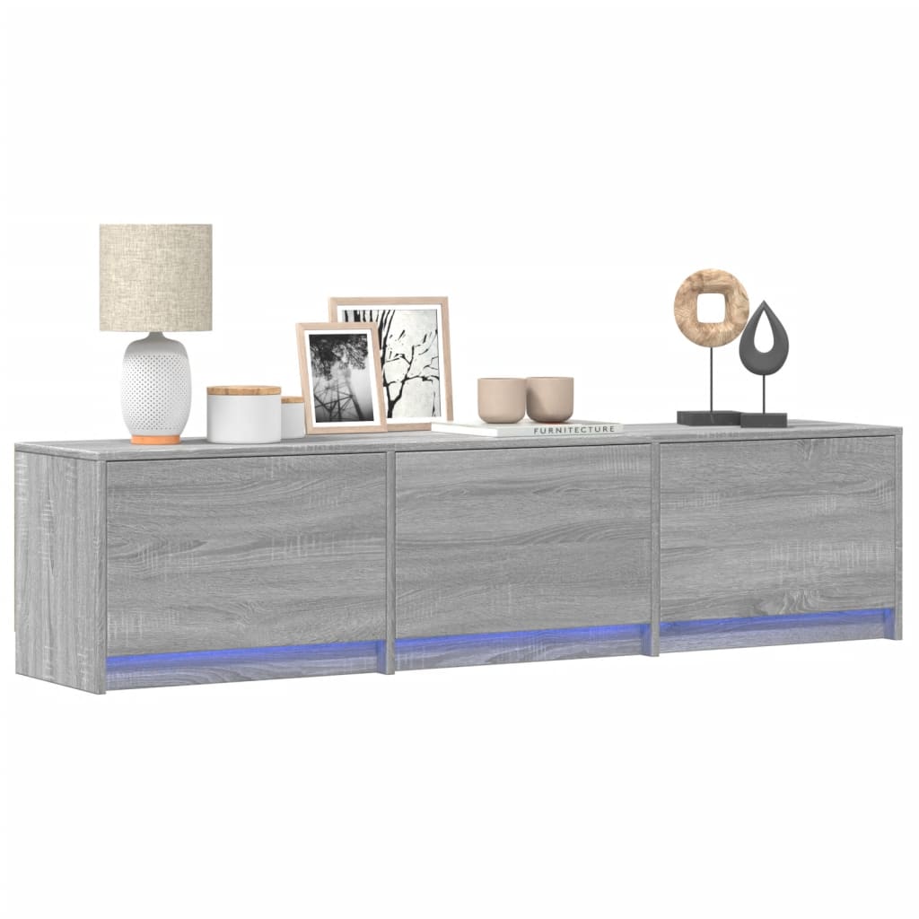 vidaXL TV Cabinet with LED Grey Sonoma 165x34x40 cm Engineered Wood