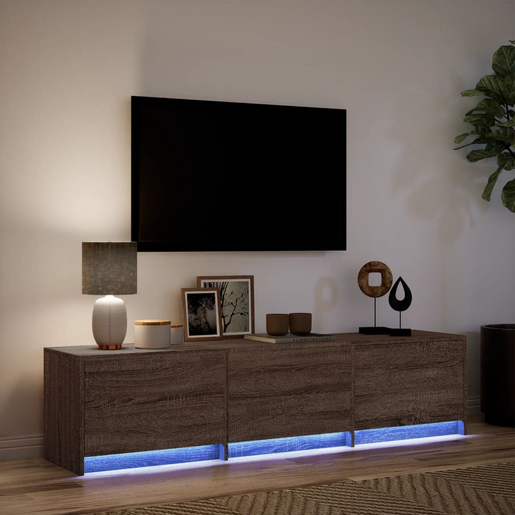 vidaXL TV Cabinet with LED Brown Oak 165x34x40 cm Engineered Wood