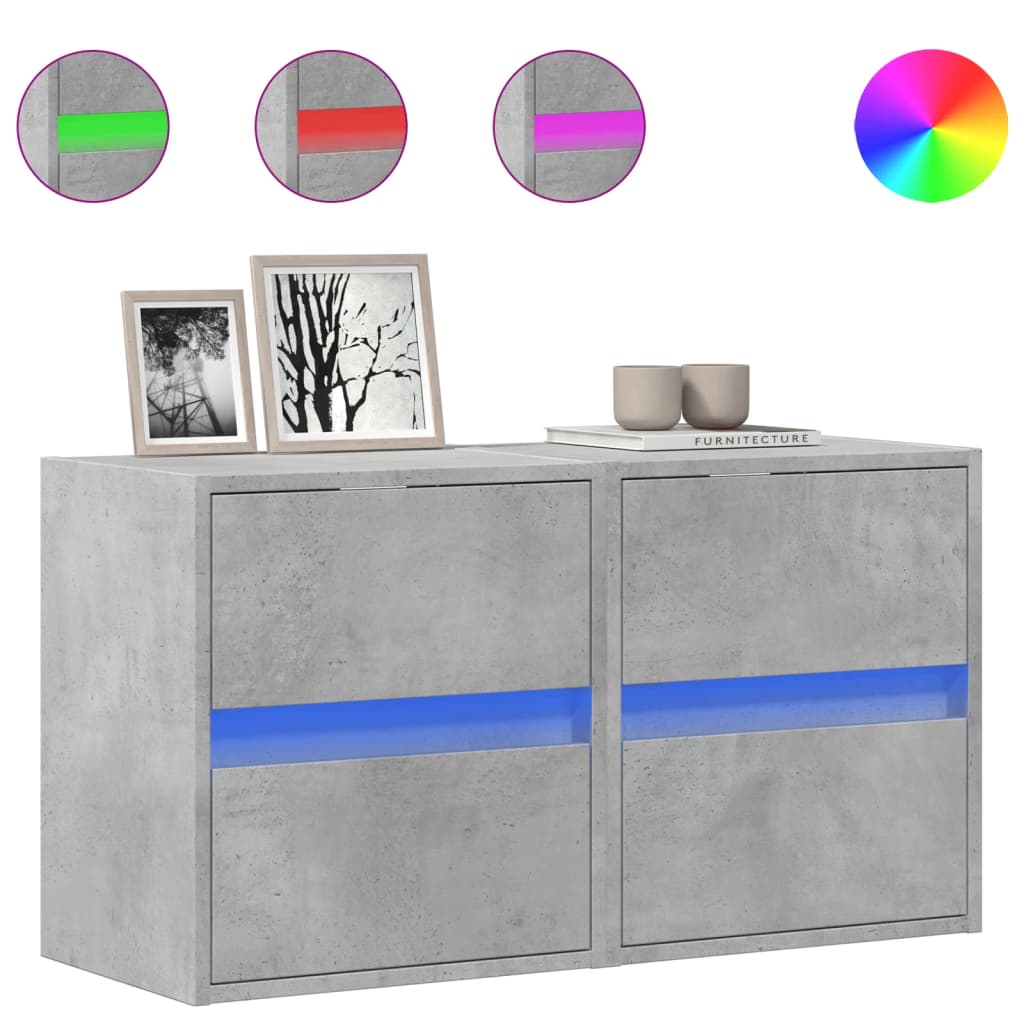 TV Wall Cabinets with LED Lights 2 pcs Concrete Grey 41x31x45cm