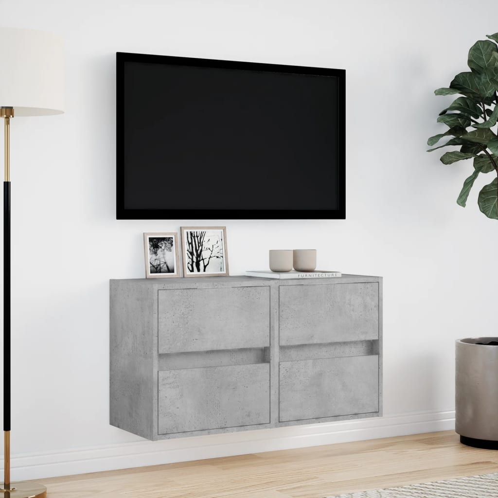 vidaXL TV Wall Cabinets with LED Lights 2 pcs Concrete Grey 41x31x45 cm