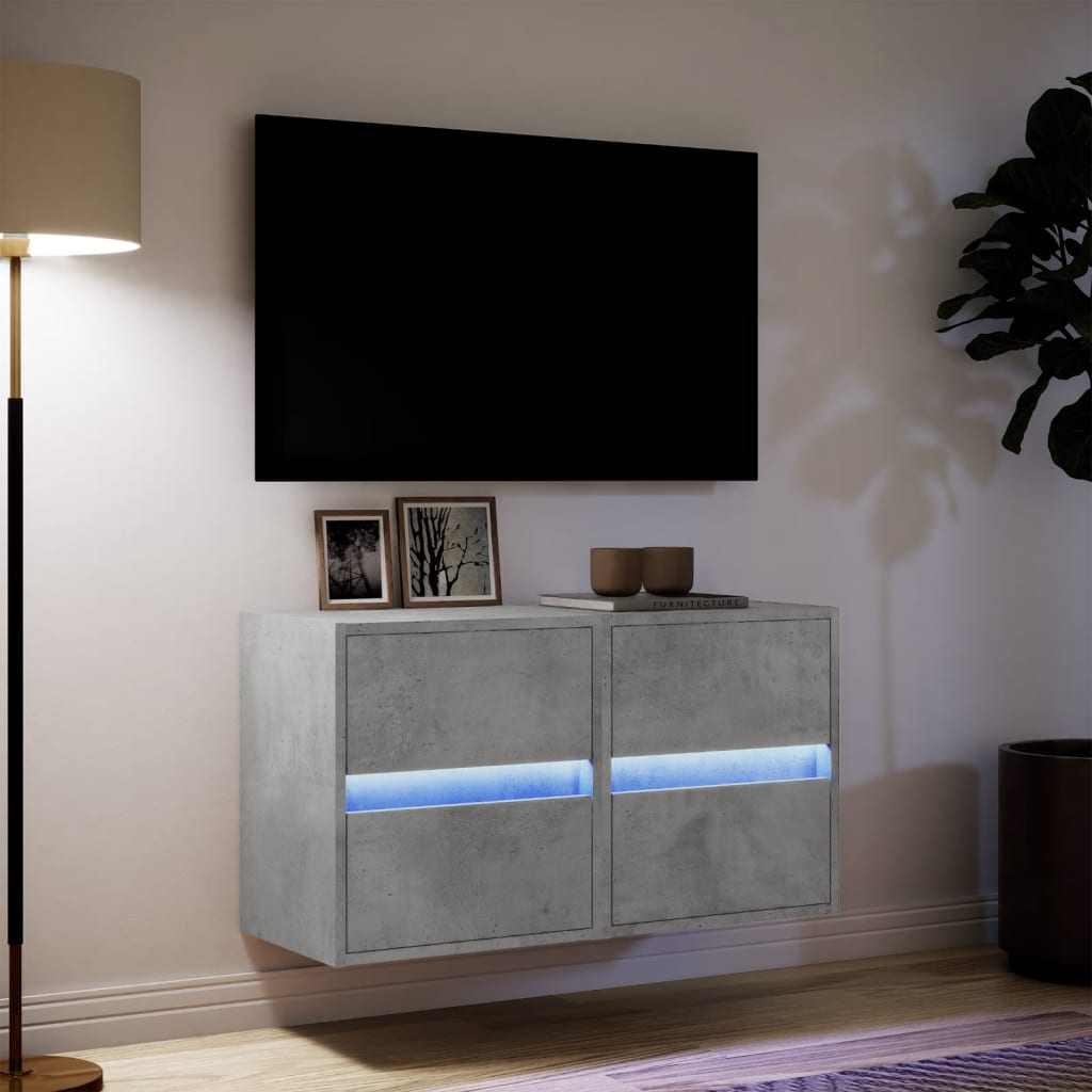 vidaXL TV Wall Cabinets with LED Lights 2 pcs Concrete Grey 41x31x45 cm