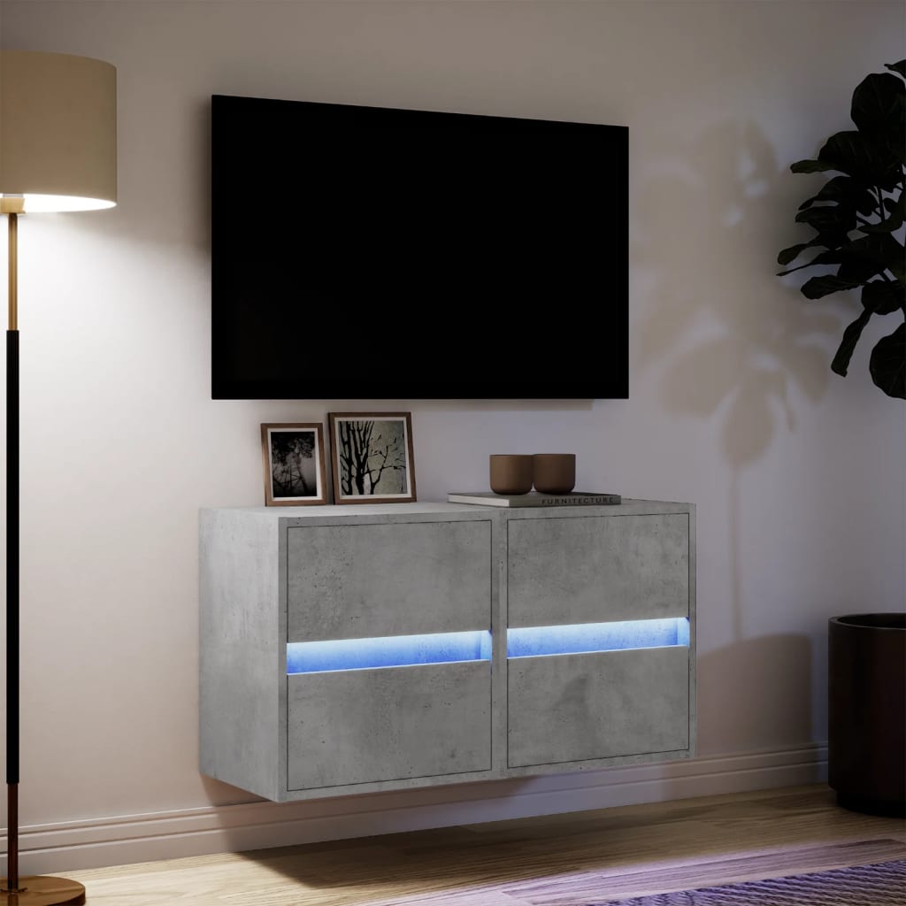 TV Wall Cabinets with LED Lights 2 pcs Concrete Grey 41x31x45cm