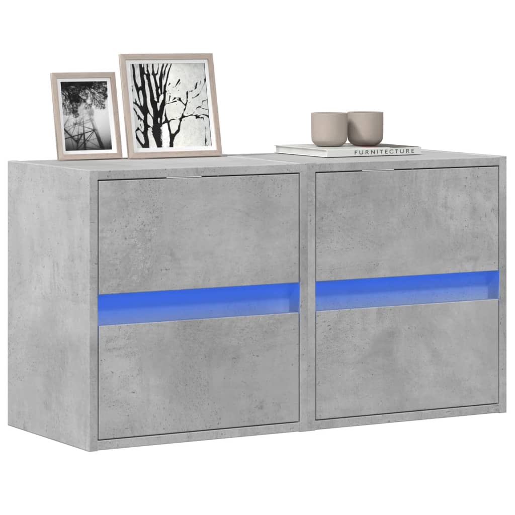 TV Wall Cabinets with LED Lights 2 pcs Concrete Grey 41x31x45cm