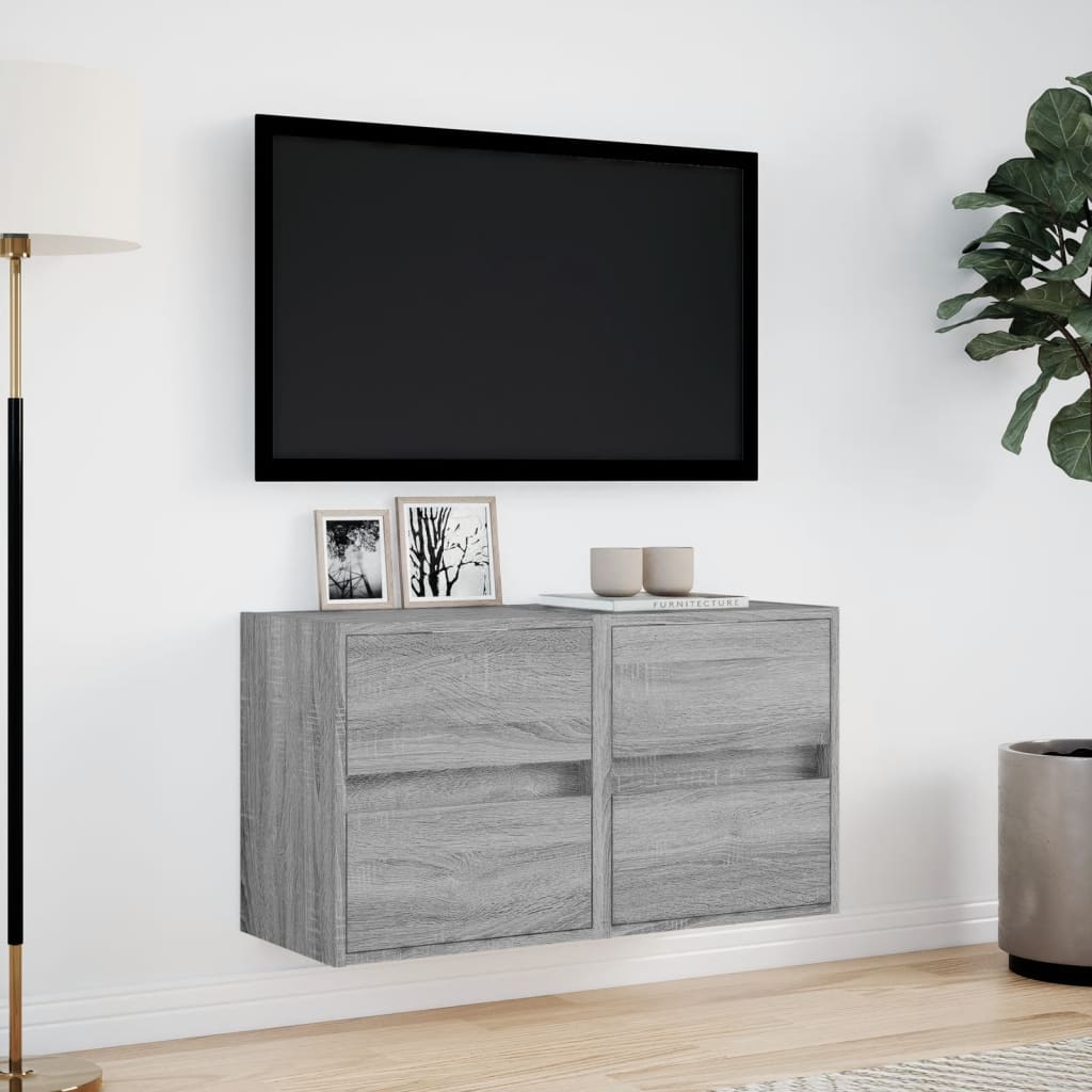 vidaXL TV Wall Cabinets with LED Lights 2 pcs Grey Sonoma 41x31x45 cm