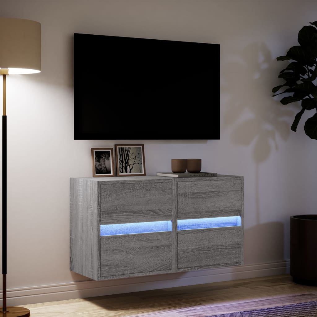 vidaXL TV Wall Cabinets with LED Lights 2 pcs Grey Sonoma 41x31x45 cm