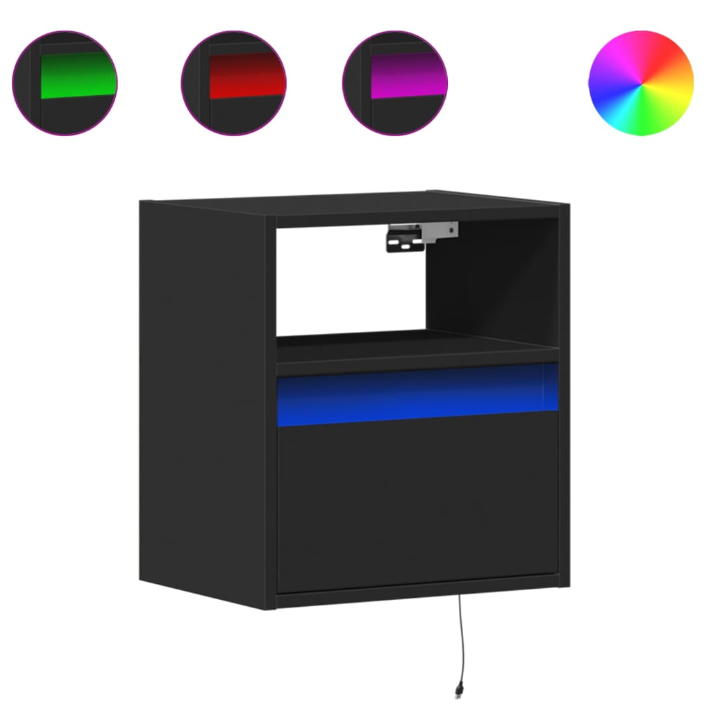 TV Wall Cabinets with LED Lights 2 pcs Black 41x31x45 cm