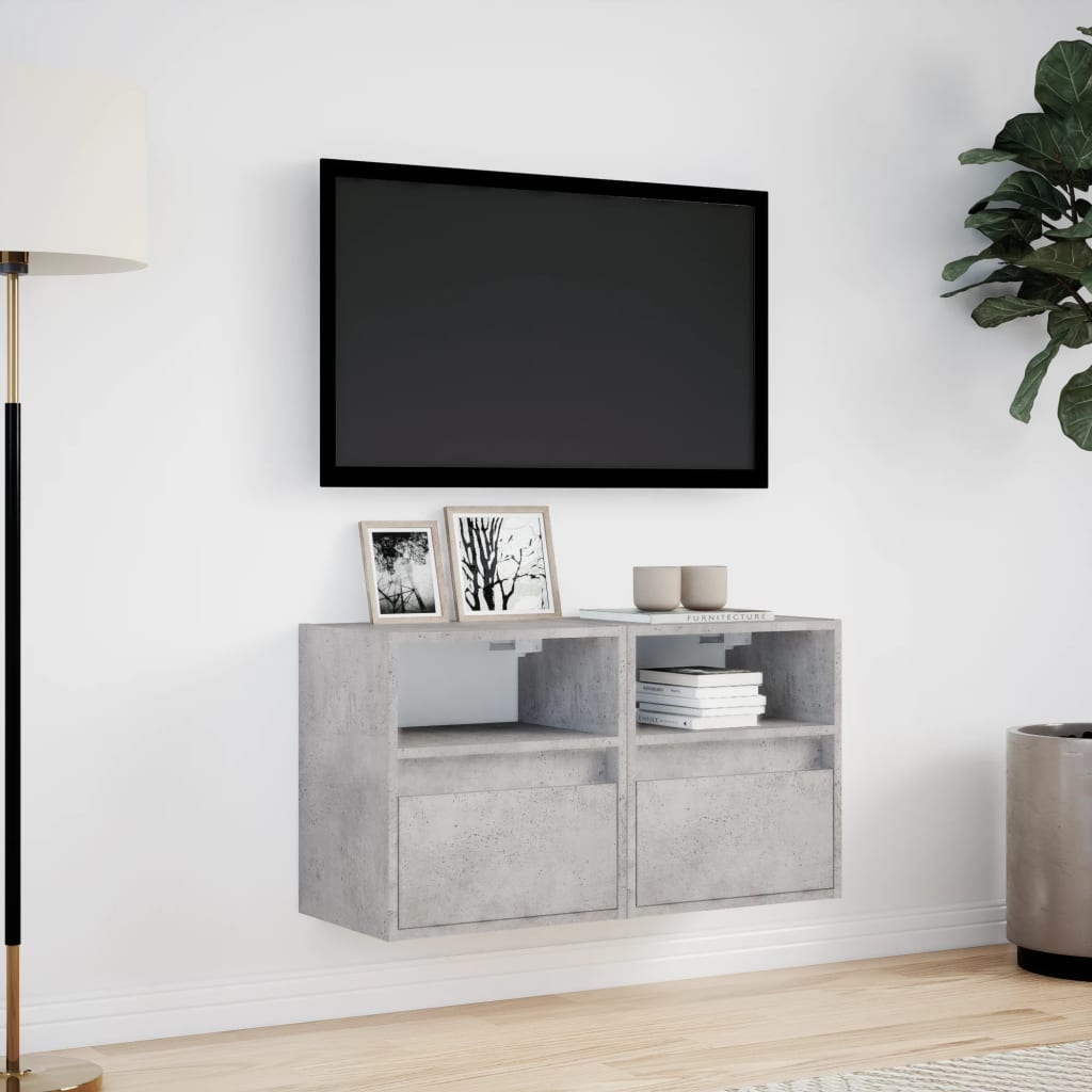 vidaXL TV Wall Cabinets with LED Lights 2 pcs Concrete Grey 41x31x45 cm