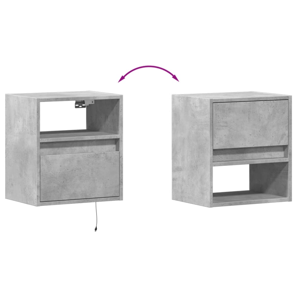 vidaXL TV Wall Cabinets with LED Lights 2 pcs Concrete Grey 41x31x45 cm