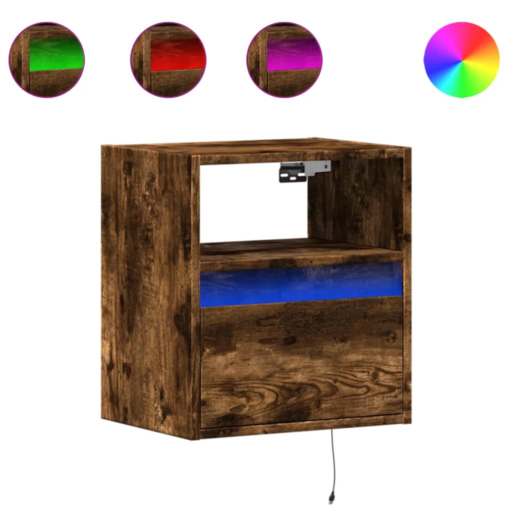 TV Wall Cabinets with LED Lights 2 pcs Smoked Oak 41x31x45 cm