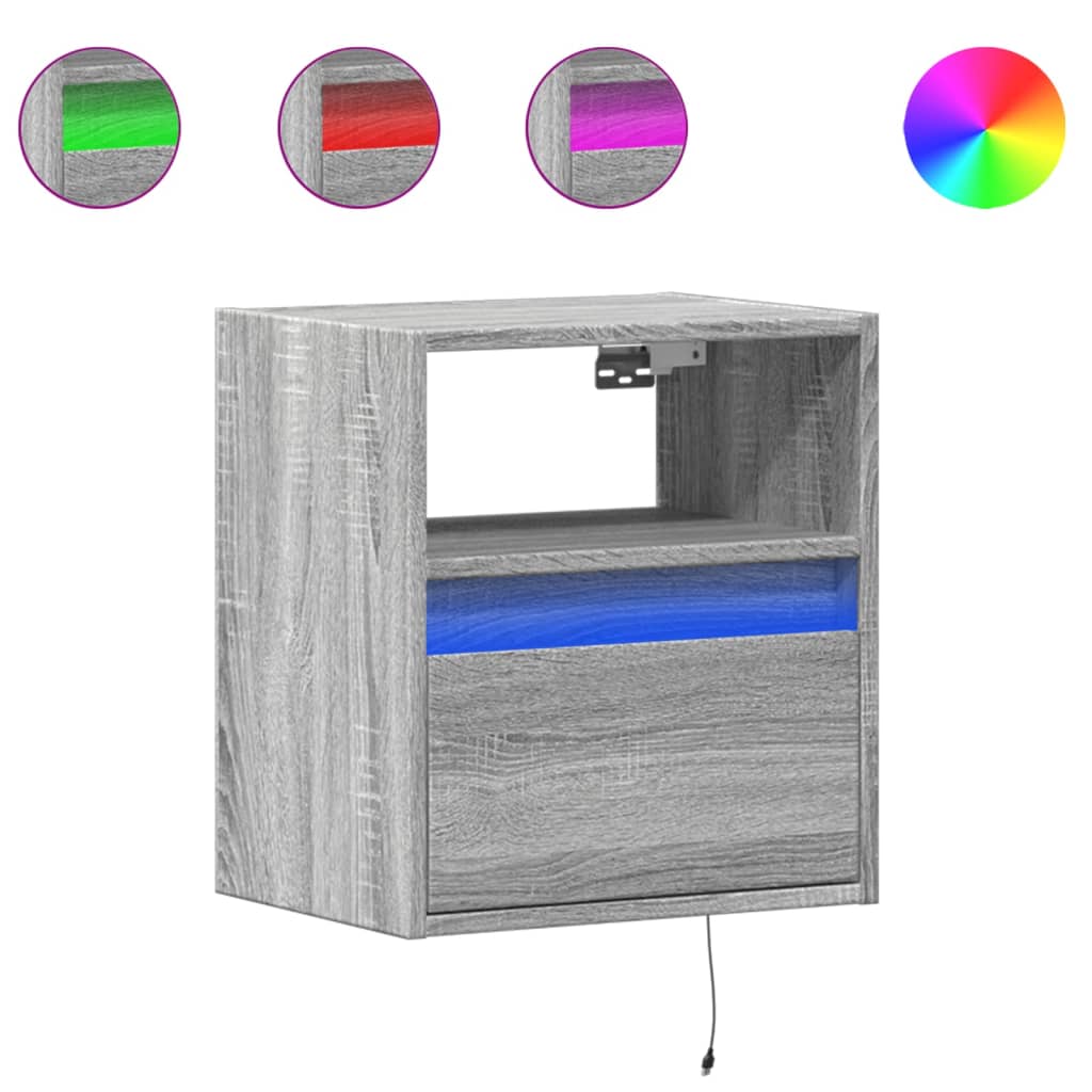 TV Wall Cabinet with LED Lights Grey Sonoma 41x31x45 cm