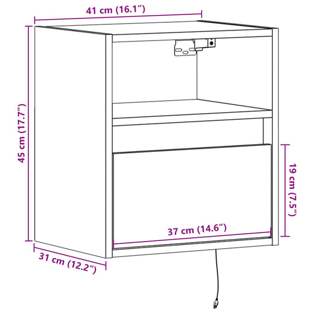 TV Wall Cabinet with LED Lights Grey Sonoma 41x31x45 cm