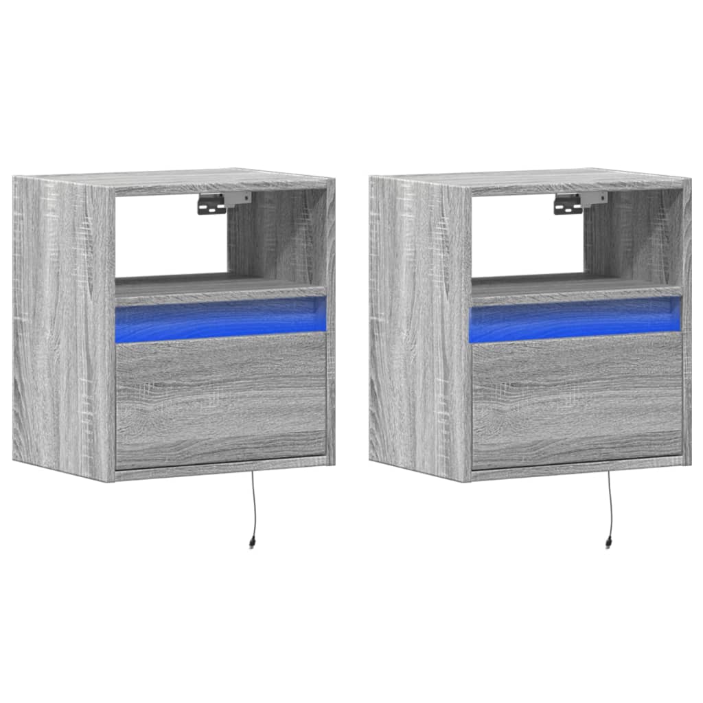 vidaXL TV Wall Cabinets with LED Lights 2 pcs Grey Sonoma 41x31x45 cm