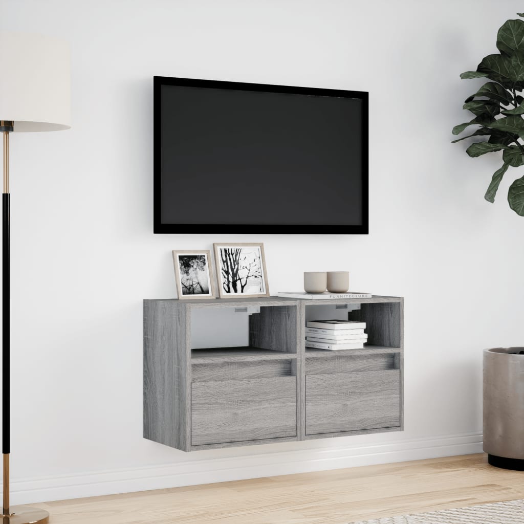 vidaXL TV Wall Cabinets with LED Lights 2 pcs Grey Sonoma 41x31x45 cm