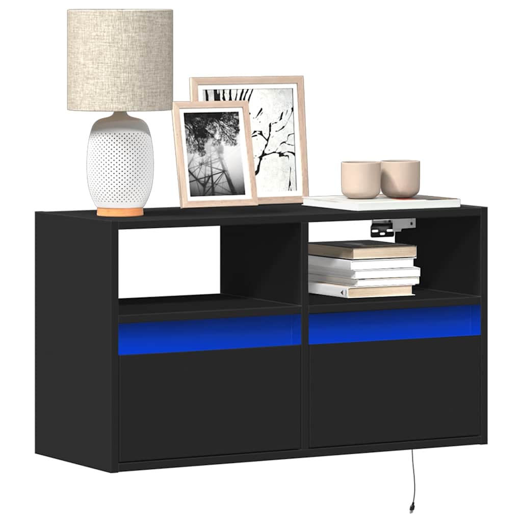 TV Wall Cabinet with LED Lights Black 80x31x45 cm