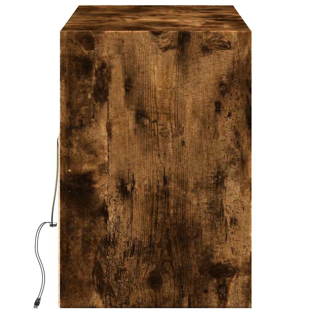 TV Wall Cabinet with LED Lights Smoked Oak 130x31x45 cm