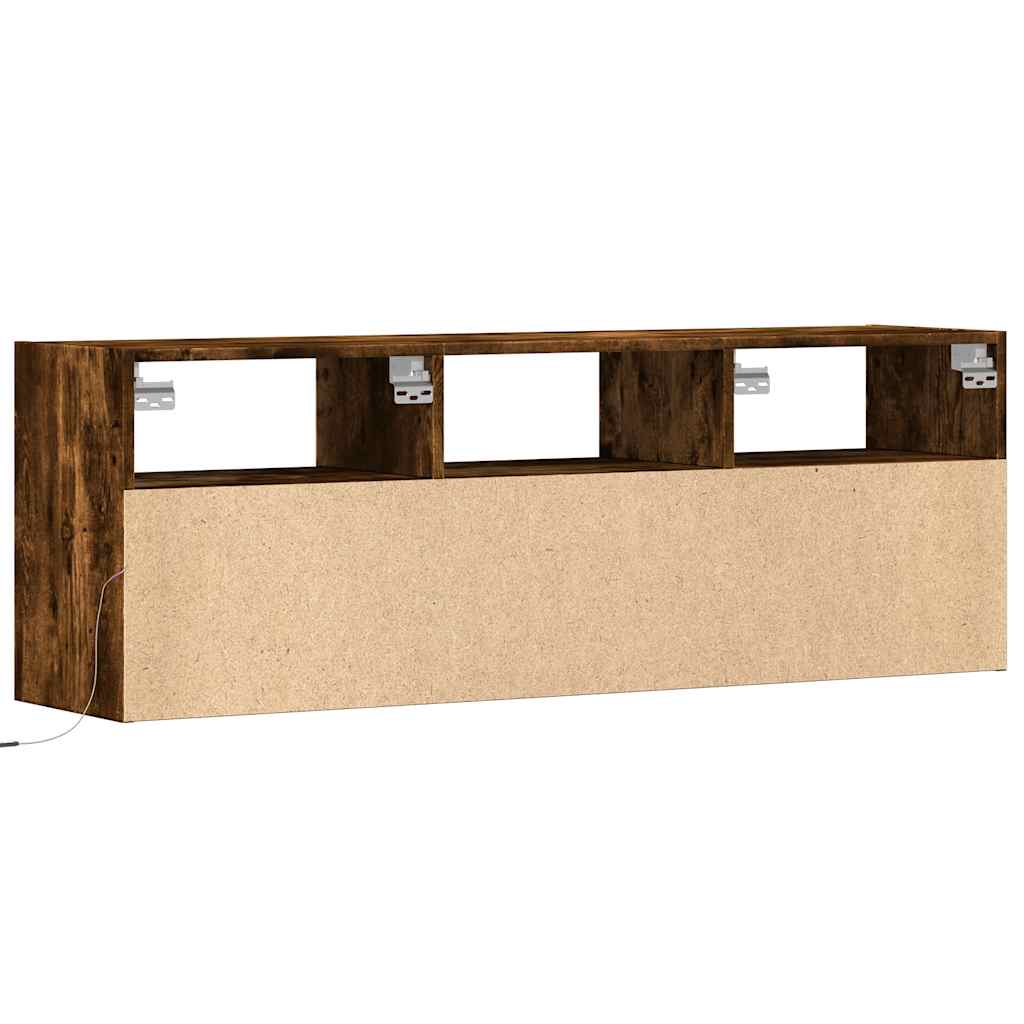 TV Wall Cabinet with LED Lights Smoked Oak 130x31x45 cm