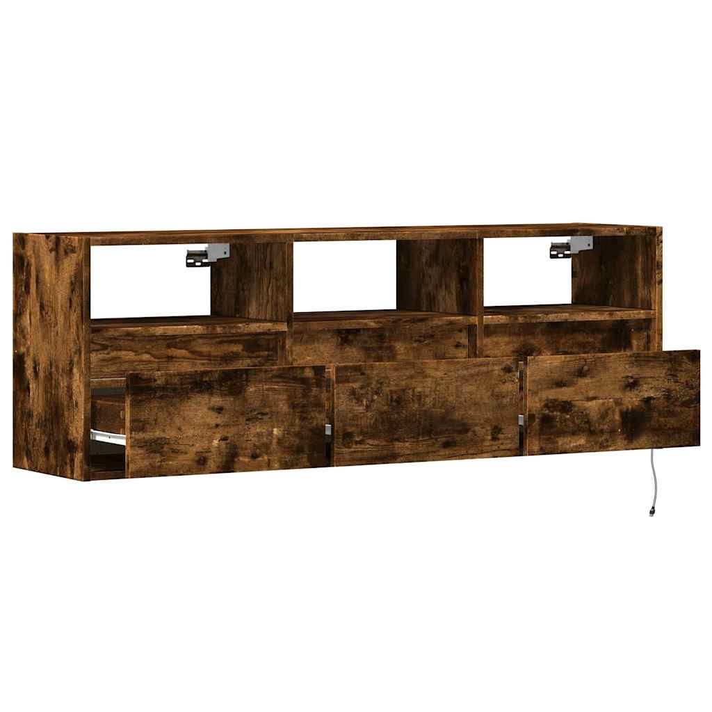 TV Wall Cabinet with LED Lights Smoked Oak 130x31x45 cm
