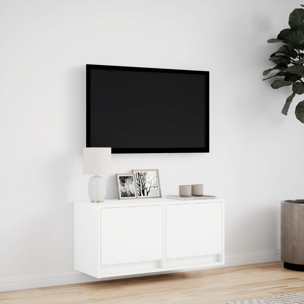 TV Wall Cabinet with LED Lights White 80x31x38 cm