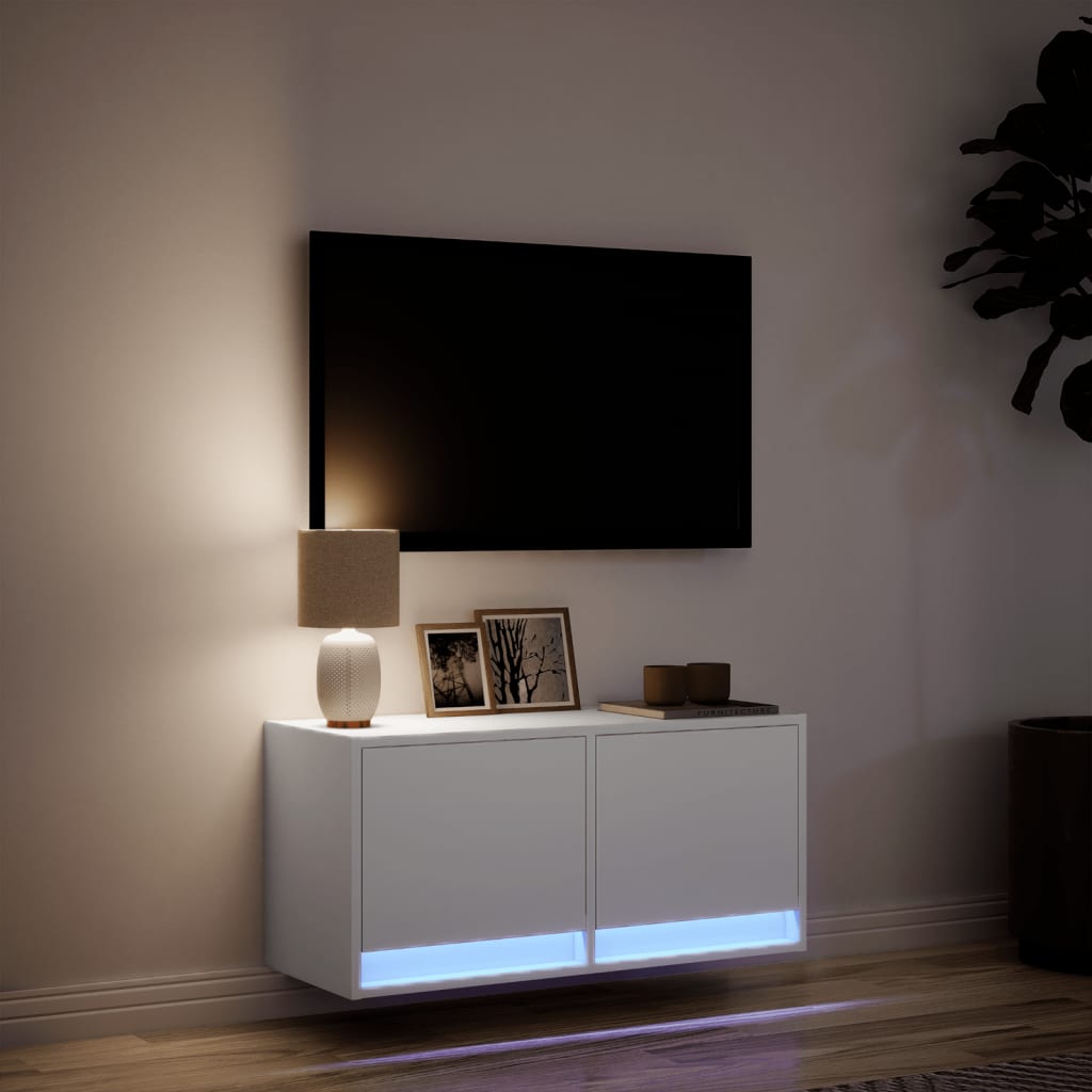 TV Wall Cabinet with LED Lights White 80x31x38 cm