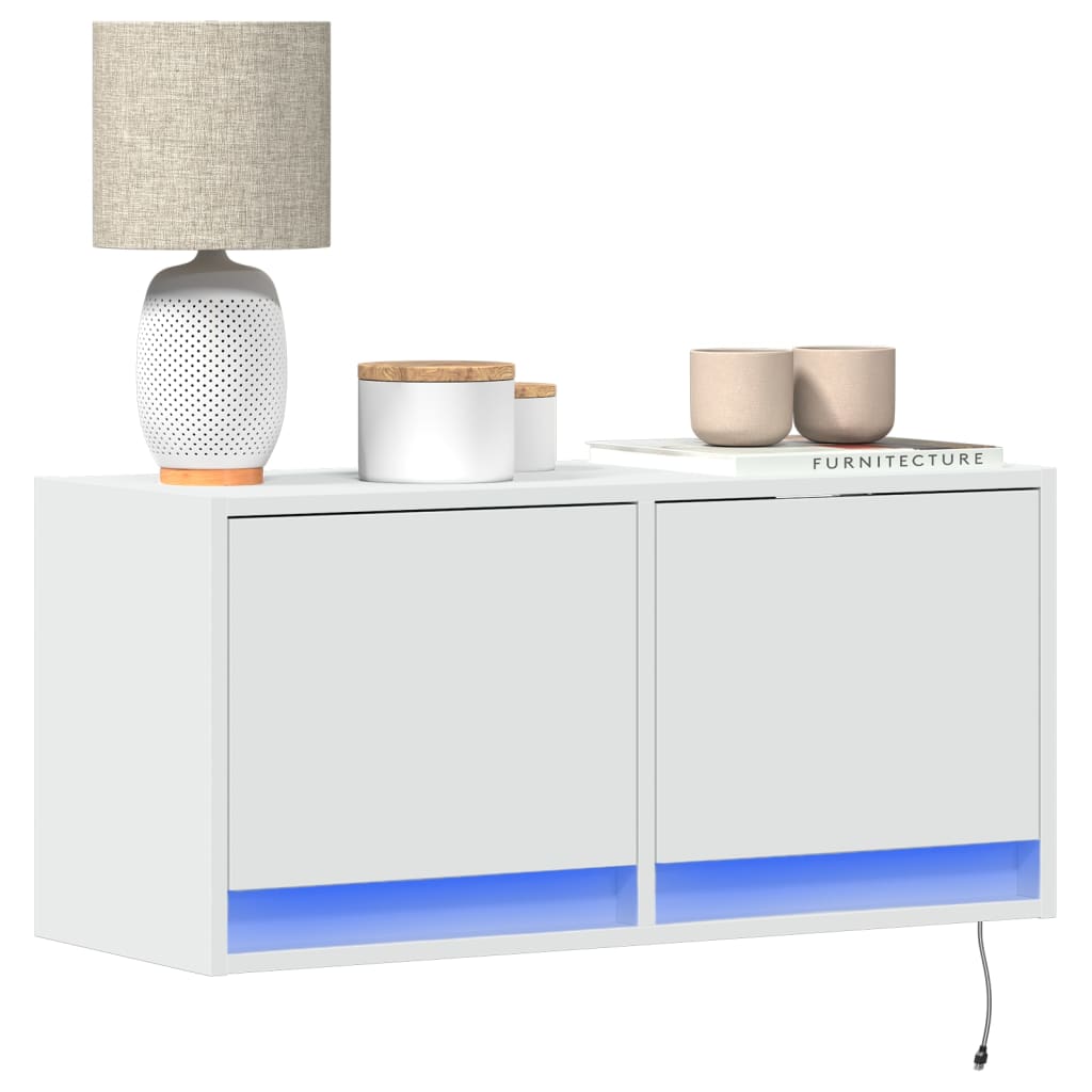 TV Wall Cabinet with LED Lights White 80x31x38 cm